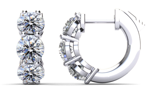 Lab Diamond Hoop Earrings - Choice of White or Yellow Gold - .96ct to 3.00ct Total Weight