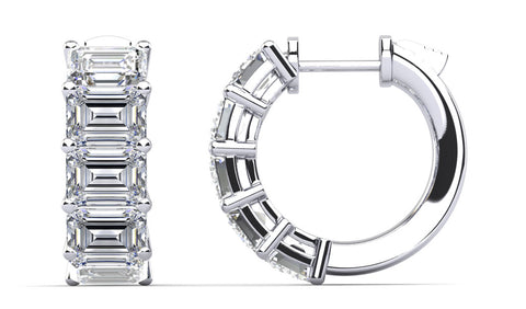 Lab Emerald Cut Diamond Hoop Earrings - Choice of 2.00ct to 10.00ct Total Weight - White Gold or Yellow Gold