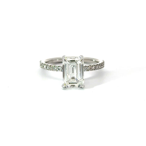 Emerald Cut Diamond Italian Pave Design with Diamonds on Prongs- Choice of .50ct / .80ct/ 1.00ct or 1.20ct