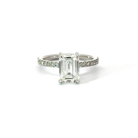 Lab Emerald Cut Diamond Italian Pave Design with Diamonds on Prongs- Choice of 1.00ct / 1.50ct/ 2.00ct or 2.50ct