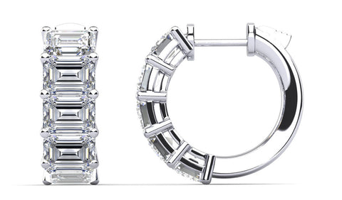 Natural Emerald Cut Diamond Hoop Earrings - Choice of 2.00ct to 10.00ct Total Weight - White Gold or Yellow Gold